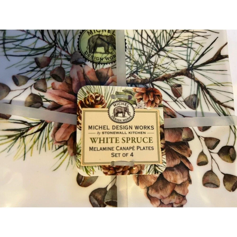 Michel Design Works White Spruce Melamine Square Canape Plates Set of 4
